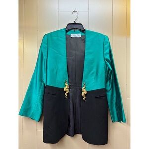 Christian Dior Two Tone Open Structured Front Blazer Teal Black
